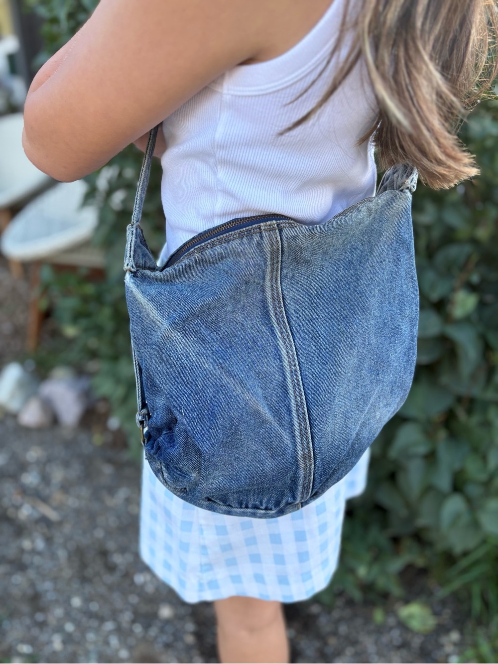 Denim Hobo Shoulder Bag - Blue